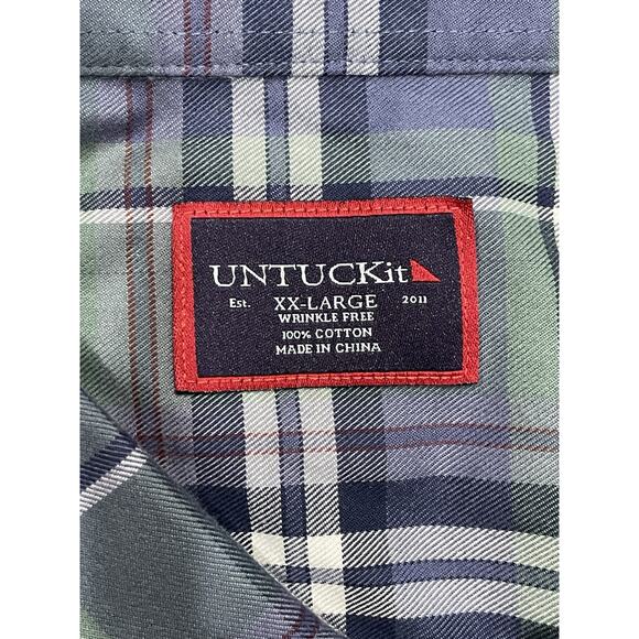 UNTUCKit Men’s Size XXL Tempranillo Wrinkle Free Shirt Green Plaid Button Down - Picture 2 of 6